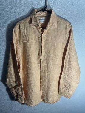 Banana Republic Button Down Shirt Mens Large Orange 100% Linen Long Sleeve